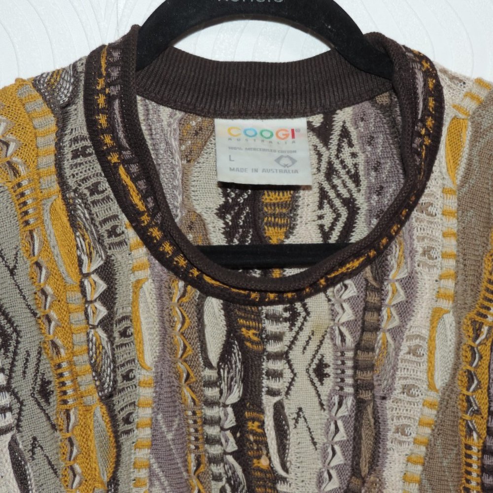 Men's Vintage COOGI sweater sz L browns and gold - Picture 2 of 11